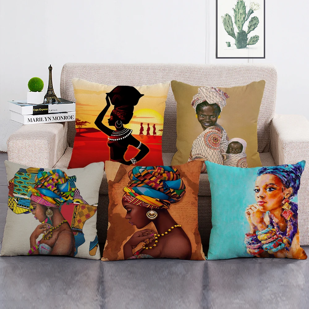

Наволочка с Африканским изображением масляной живописи, наволочка для подушки в африканском стиле, Женская декоративная наволочка, льняная наволочка для домашнего декора