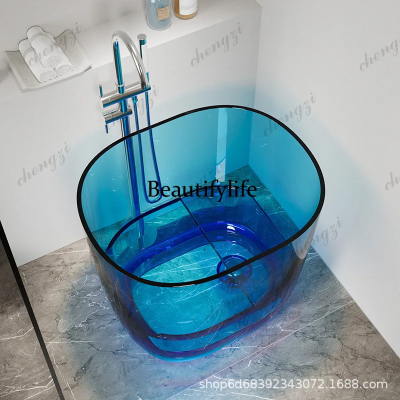 Household bathtub Transparent bathtub Transparent resin Color crystal Small apartment Independent integrated bathtub