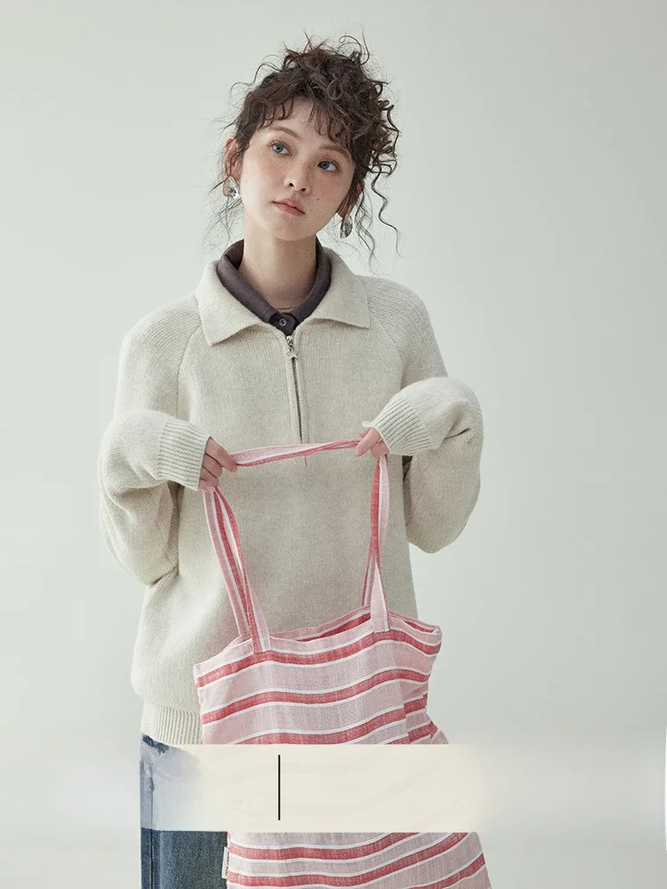 

AMUU Original Korean Sle Casual Knitted Sweater Women's Autumn Winter Pure Color Base irt Top f Open Collar Long Sve