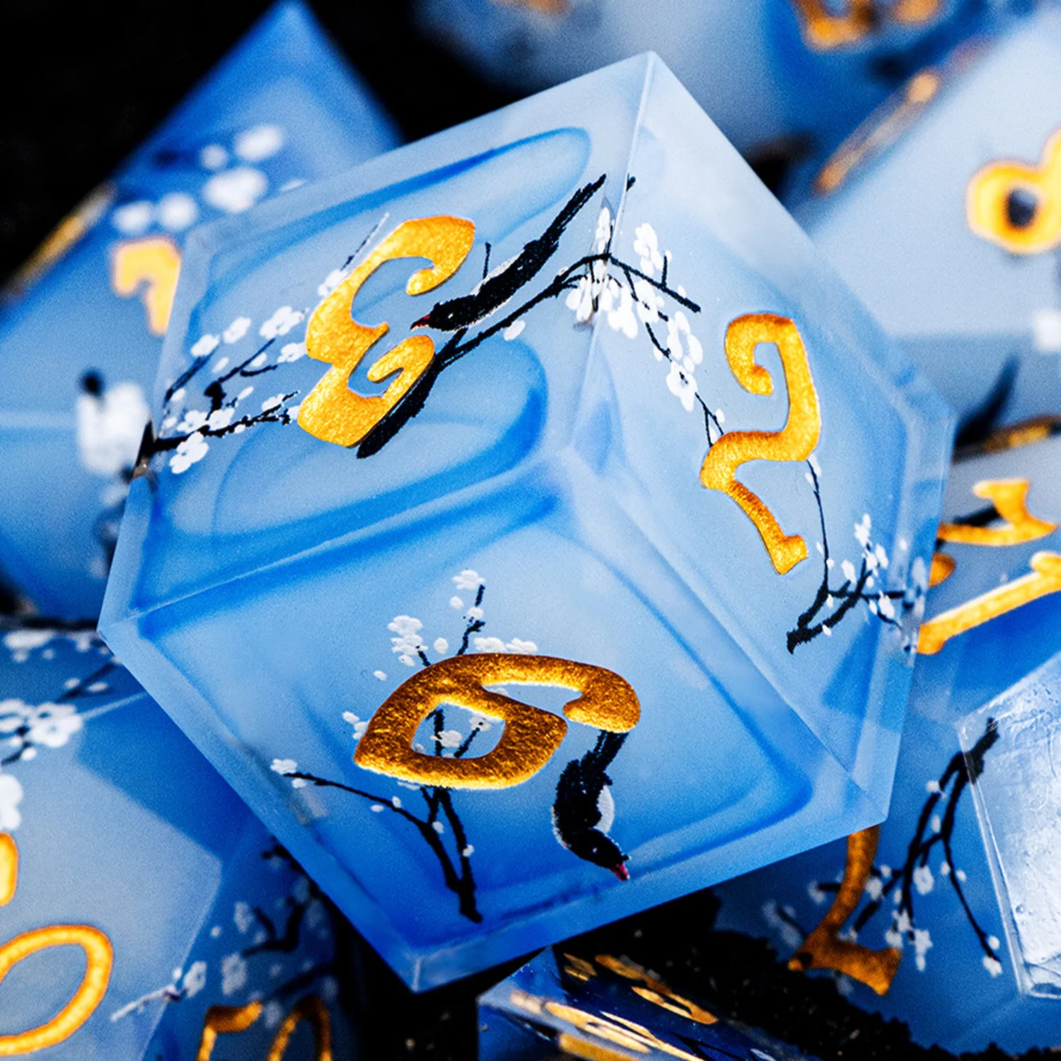 Blue Plum Blossom Dnd Dungeon and Dragon Double-Layer Resin Sharp Edge Dice D and D D&D Polyhedral Role Playing Game Roll Dice