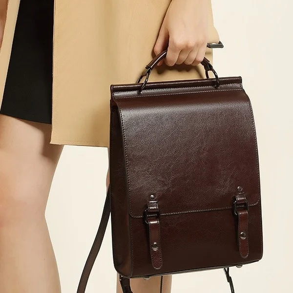 

Autumn Winter 2025 New England College Sle Leather Bapa Double oulder Bag for Women Universi Students Retro Cute...