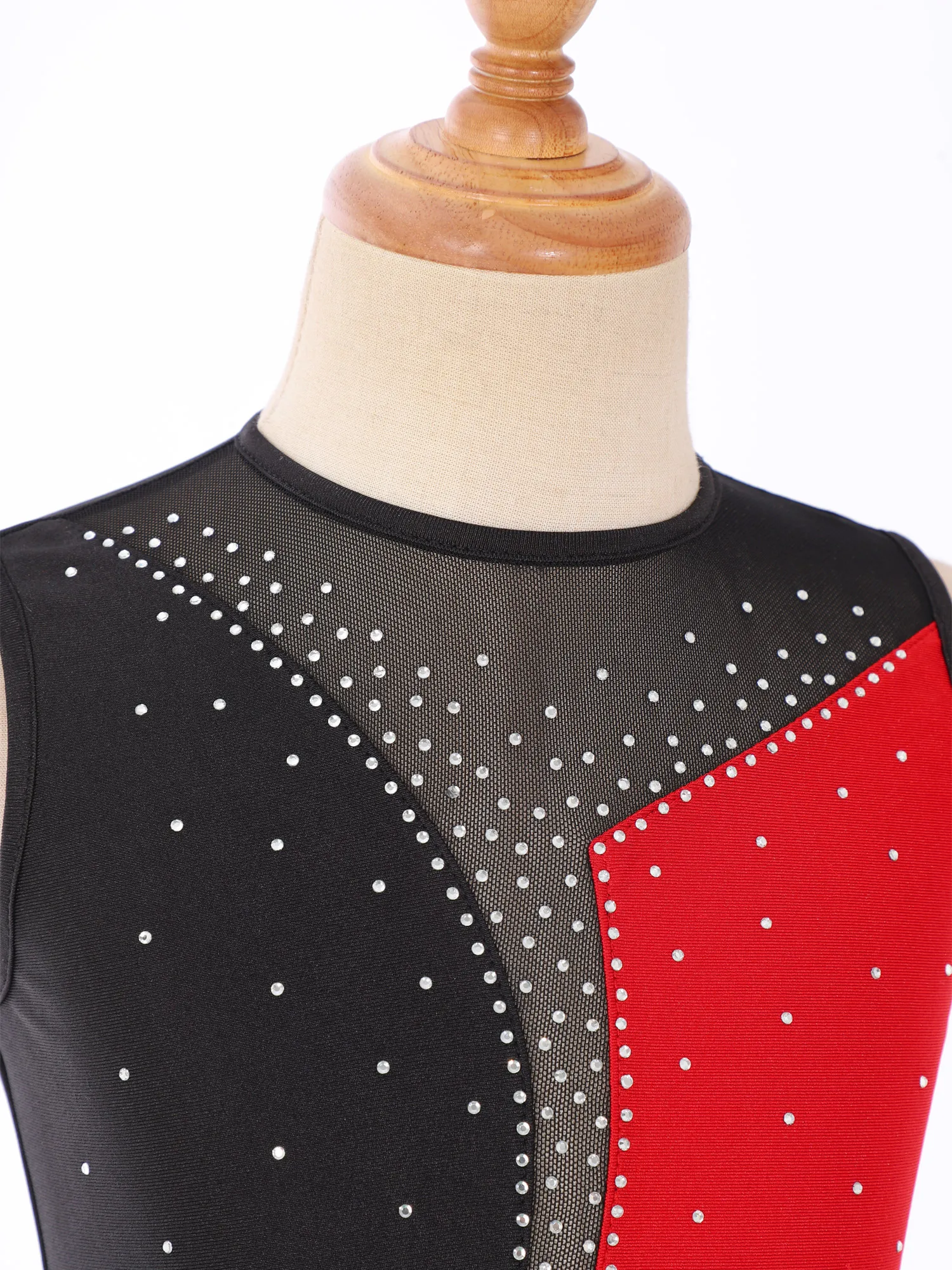 Body da ginnastica per ragazze senza maniche con strass lucidi decorati a contrasto di colore Dancewear body da ballo atletico per bambini