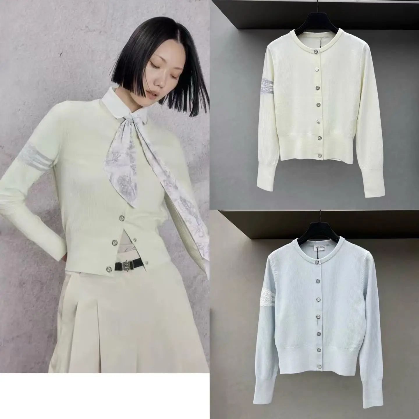 Women Golf Knit Cardigan New Autumn Winter Crew Neck Soft Long Sleeve Button Down Versatile Ladies Sports Knitted Outerwear