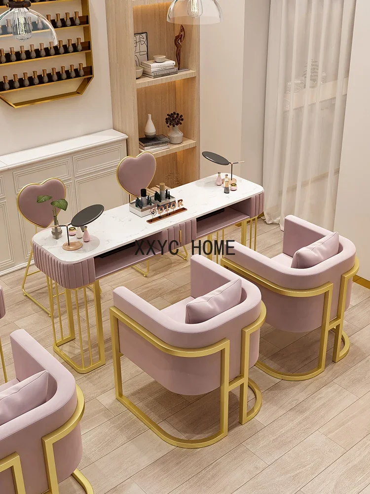 

Cream Style Luxury Nail Table Marble Tabletop Dressing Manicure Table Professional Luxury Mesa De Manicure Furniture