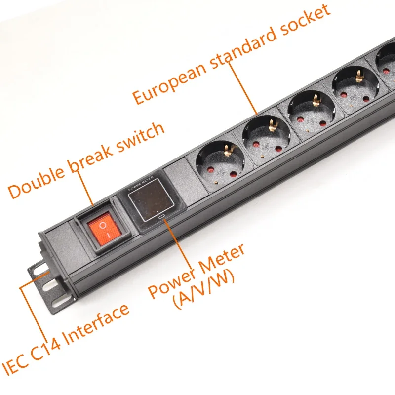 Power Strip PDU 2-8Ways Euro German socket Voltage Current Power Consumption Meter Wattmeter Switch For cabinet rack mount