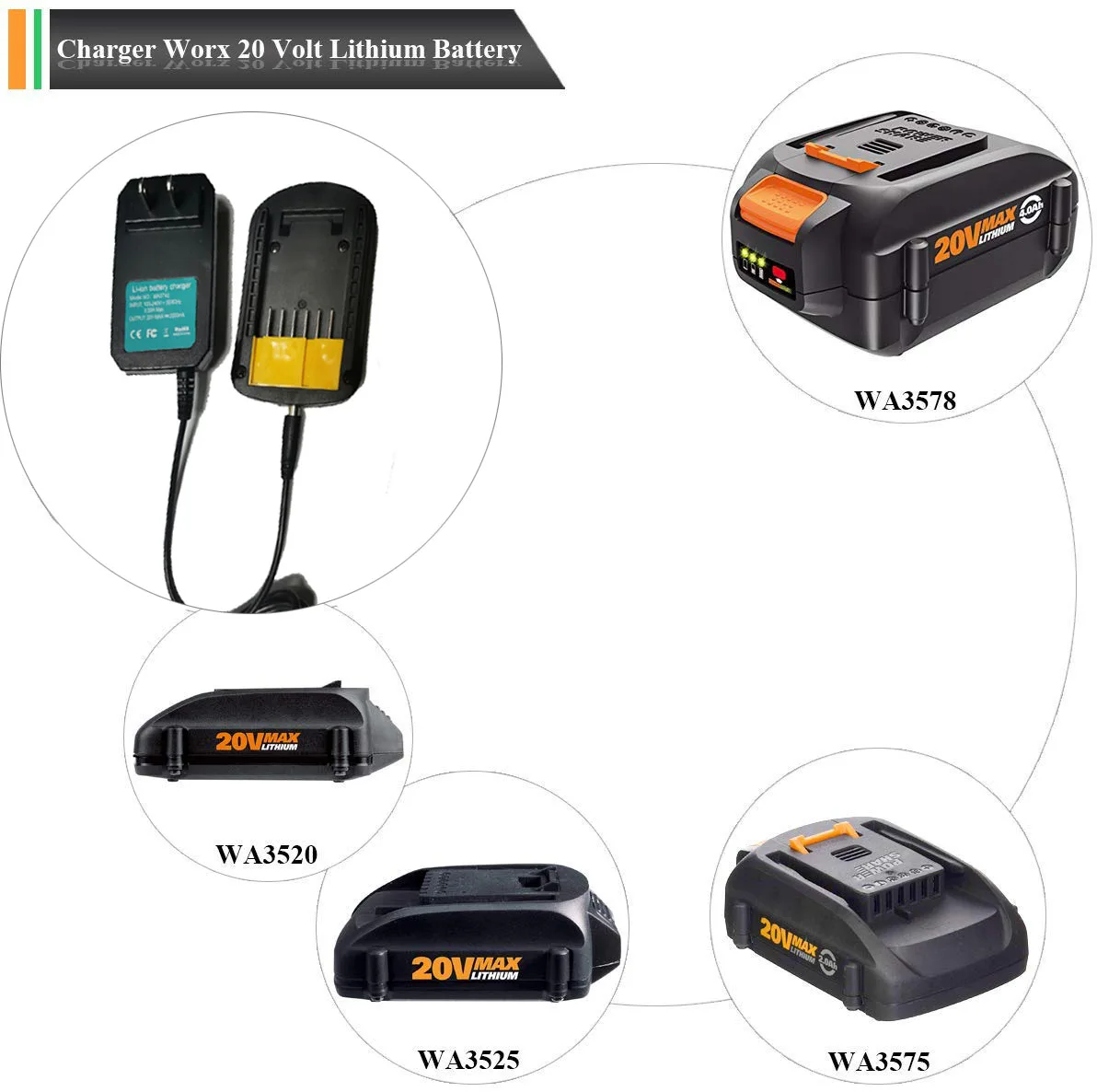 Newest EU Plug Charger for Worx WA3875 20V 18v Li-ion battery 2A charger for Worx WA3520 WA3525 WA3578 WA3575 WA3742 Fast Charge