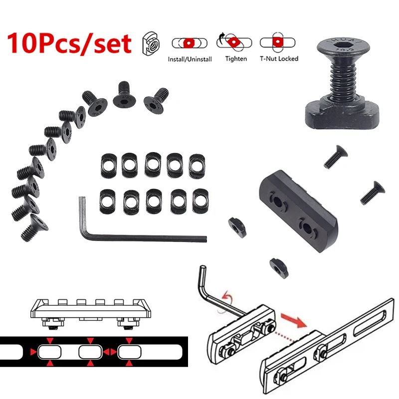 

10 шт. тактический винт M-LOK с Т-образной гайкой M4 M5 10 мм/12 мм длинные сменные рельсовые винты сменный набор Пикатинни Страйкбольная винтовка для охоты