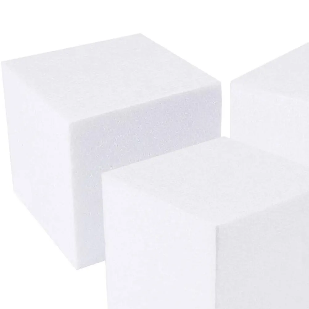 

4pcs Foam Blocks Cake Display Sculpture Practice Craft Base Wedding Centerpiece Decor White 6Inch 15X15Cm Cuttable Sanded