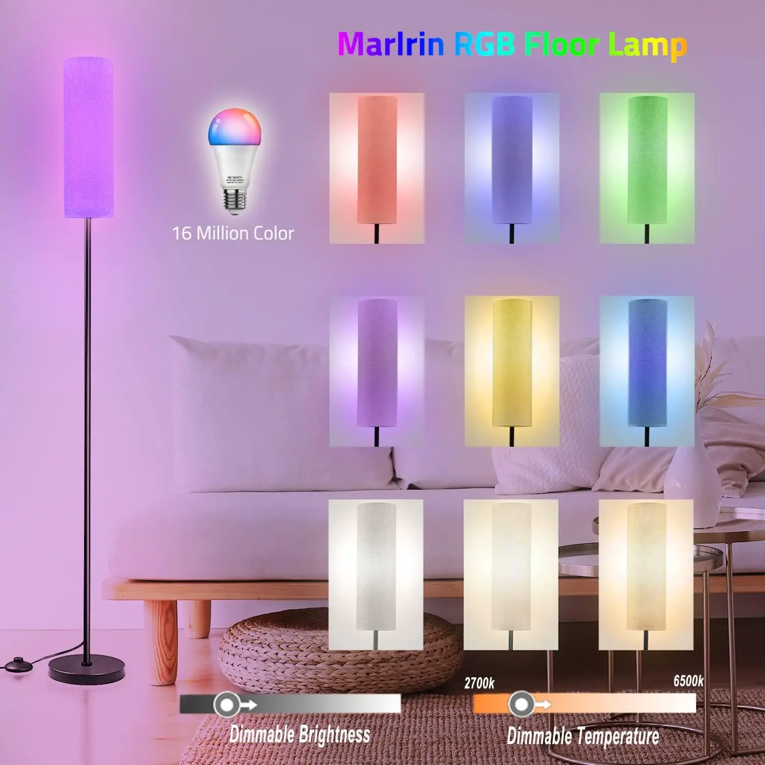 Living Room Floor Lamp Intelligent LED Modern High Light Standing Lamp, Corner Lamp With Linen Lampshade Suitable For Bedroom Re