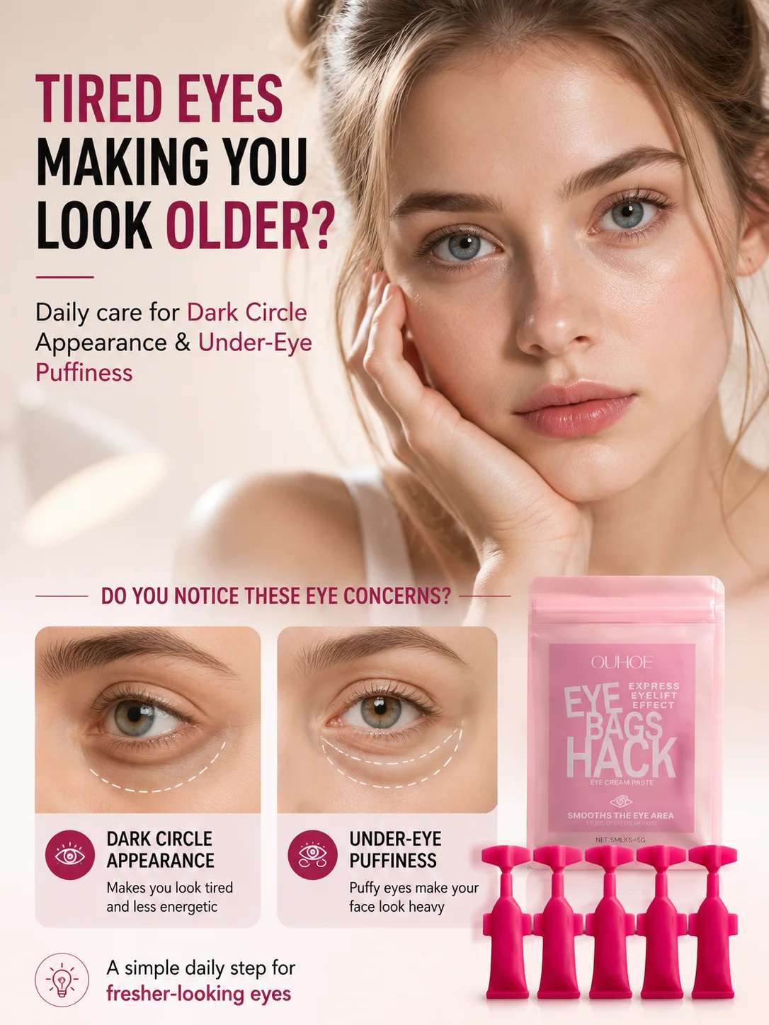 Under Eye Serum for Dark Circle Appearance and Under-Eye Puffiness Hydrating Eye Essence Daily Eye Area Care 5PCS
