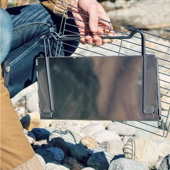 Portable folding barbecue grill multifunction camping barbecue grill stove rack net firewood stove stainless steel bbq grill charcoal
