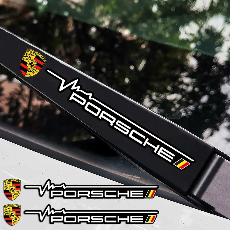 Car Logo Window Wiper Sticker Decor Decal Accessories For Porsche Cayenne Panamera Macan 911 718 Taycan Boxster Cayman 918 Pajun