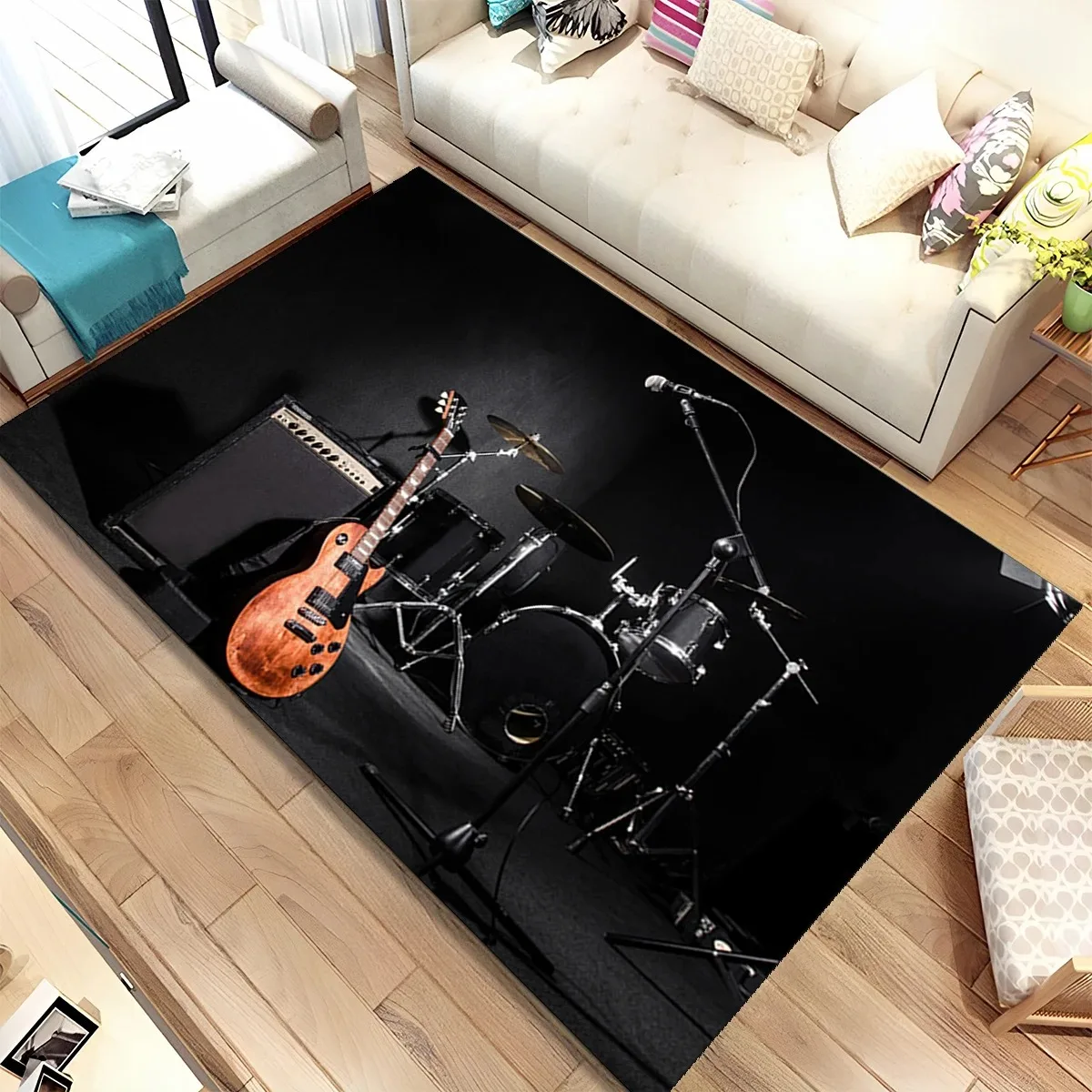 3D Guitar Bass Instrument Fender Music Sign Carpet Rug for Living Room Bedroom Home Sofa Decoration Kids Non-slip Floor Mat