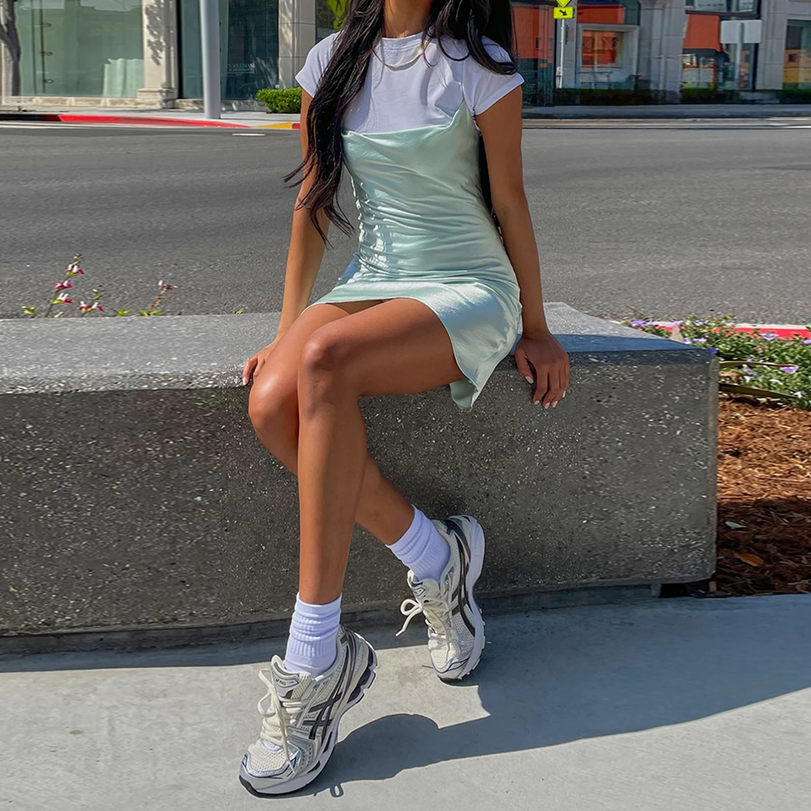 Minivestido Sexy para mujer, vestido camisola sin espalda sin mangas de Color sólido Premium, vestido de fiesta con tirantes finos a la moda de verano