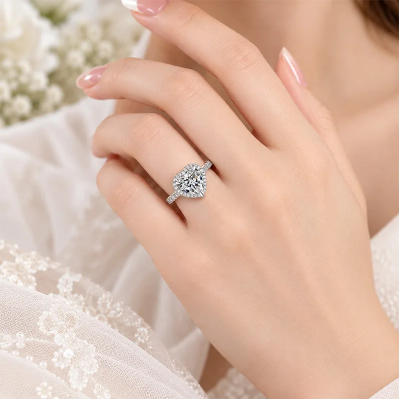 S925 Sterling Silver Heart Shape Moissanite Ring D Color  Heart Cut Diamond Women Wedding Promise Ring Luxury Fine Jewelry Gift