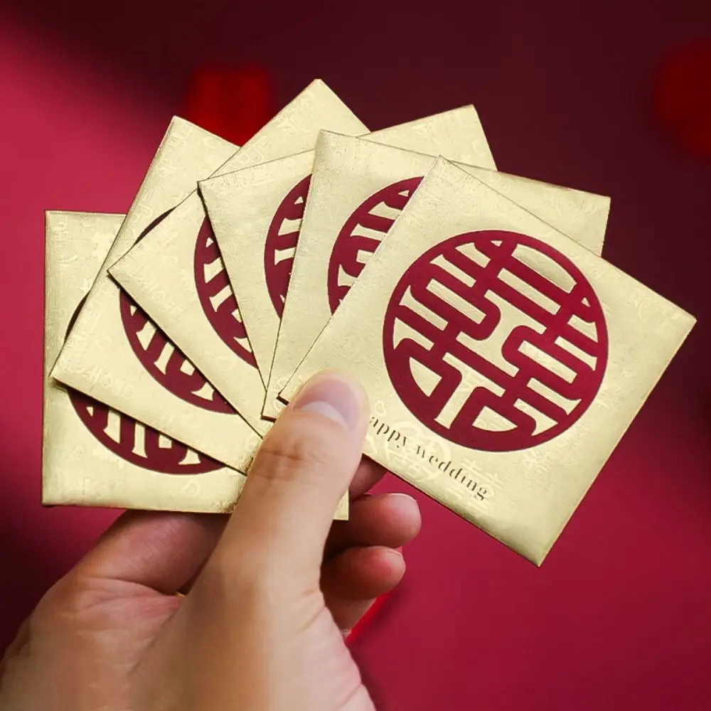 50Pcs Blessing Words Wedding Red Packet Traditional Paper Door-blocking Red Envelopes Auspicious Chinese Happy Bag
