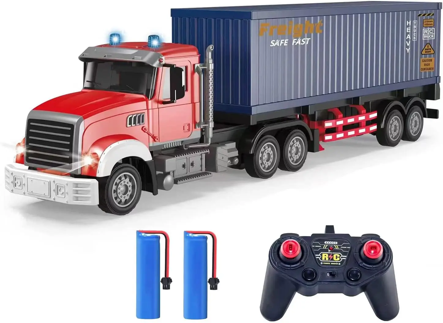 Remote Control Semi Truck with Trailer, 22.5 Inch Toy Carrier Van for Kids, 1:24 Scale Container Truck with 2 Rechargeable Batteries, LED Lights & Music, Great Gift for Boys and Girls