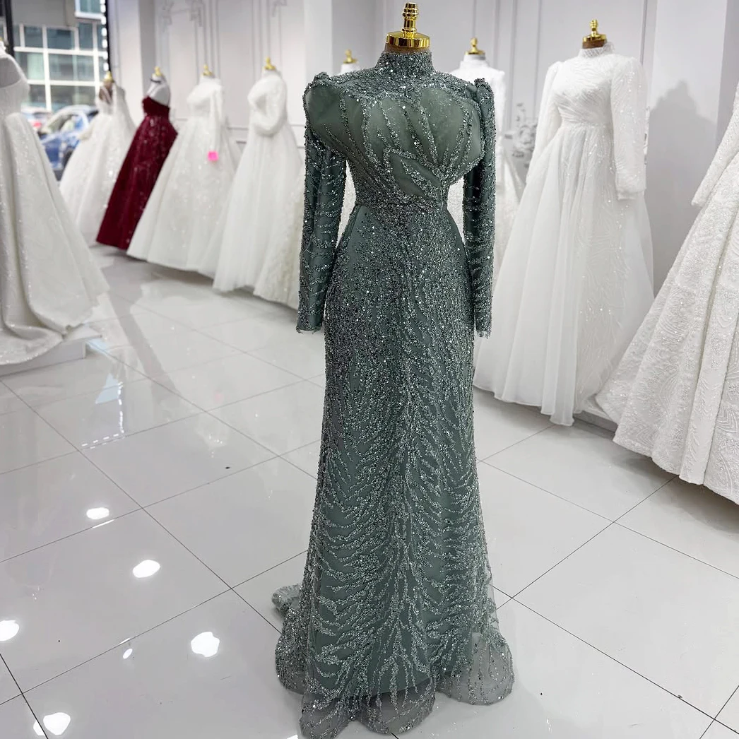 2025 New Grey Evening Dress Straight Skirt Sequins Small Beads Formal Dress Elegant Long Dress