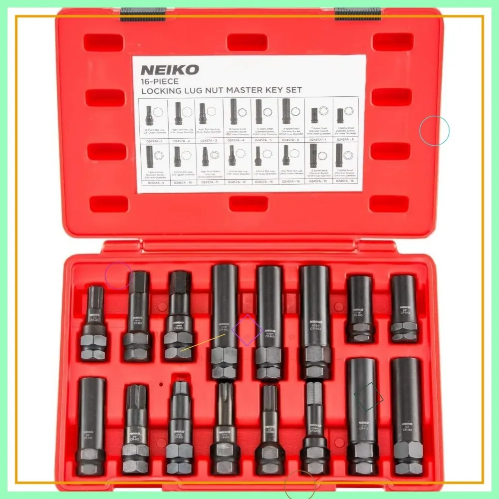 

Универсальный набор инструментов для снятия блока колес с 16 ключами для SAE и метрических гаек с проушинами, прочная стальная конструкция