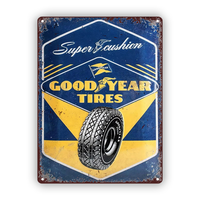 Goodyear Tires Blue & Yellow Sign - Durable Iron Wall Art - Retro Decor for Living Rooms, Offices & Car Enthusiast Homes