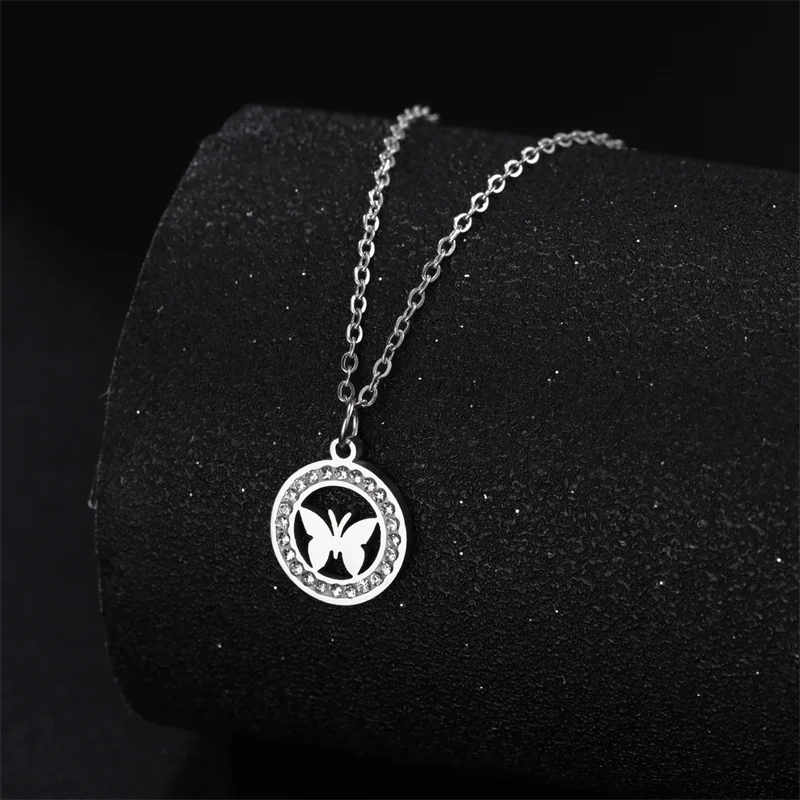 Trendy Stainless Steel Rhinestone Tree of Life Pendant Necklace For Women Charm Summer Clavicle Chain Jewelry Colgantes Cadena