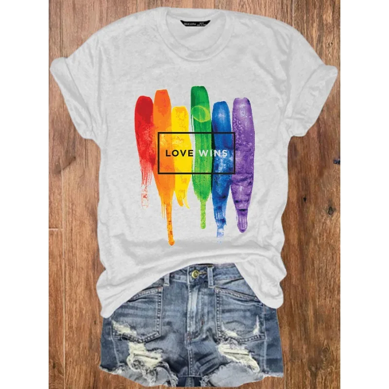 Women's Casual Round Neck Short Sleeve T-shirt Summer Pride Month Pattern Tops