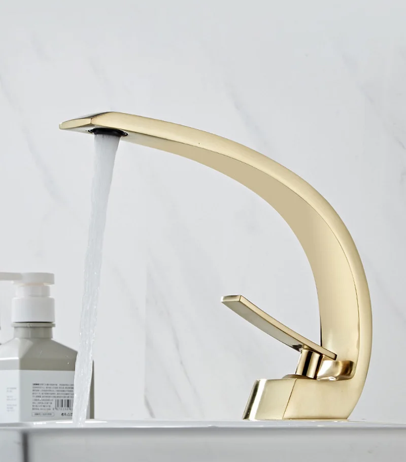 Creative Curved Basin Faucet Hot Cold Water Mixer Tap Single Handle Bathroom Lavatory Vanity Faucet Deck Mounted for Vanity,Rv