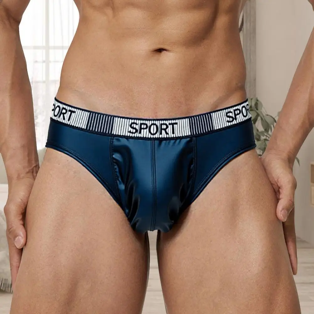 

Summer Briefs Men's Summer Ice Silk Briefs with High Slit Design Letter Print Breathable Comfort Smooth Underwear for Daily Wear