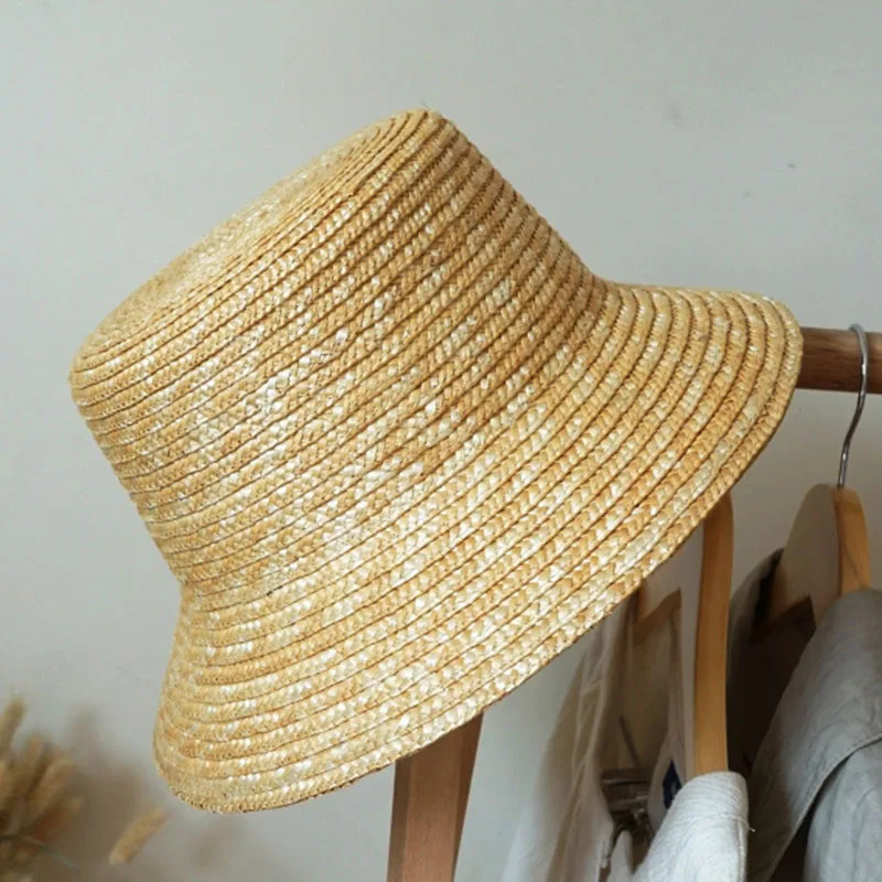 Handmade Summer Hats for Women Bucket Hat Ladies Sun Hat ribbon Bowknot Beige Straw Hat Adjuatble Beach Hat Wide Brim  Derby Hat