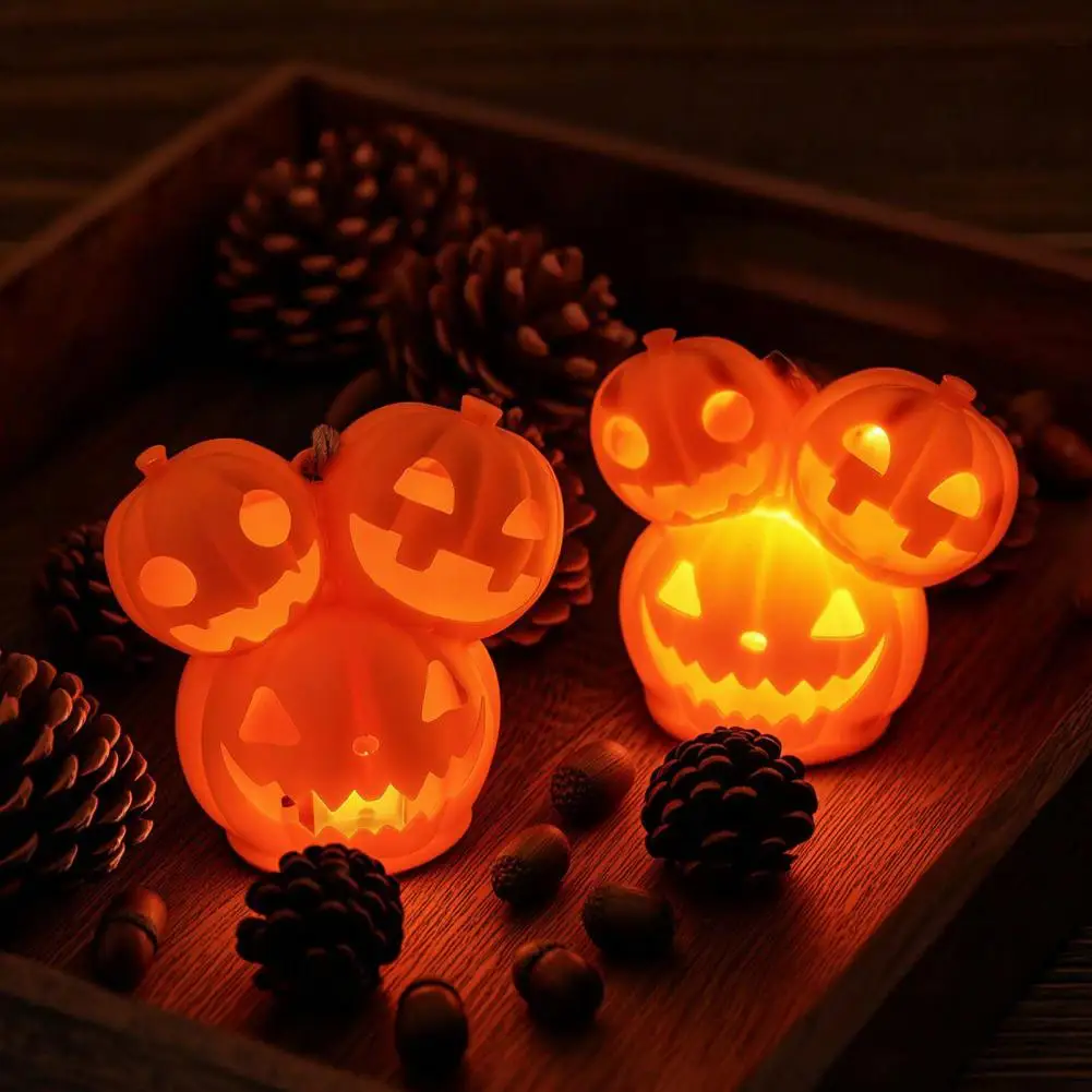 Halloween Pumpkin Decoration Realistic Pumpkin Halloween Light Up Pumpkin Decoration Spooky 3-head Figurine with Led Lights