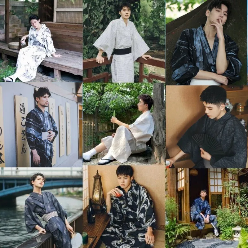 Kimono Men Formal Attire Traditional Improvement Japanese Men's Kimono Samurai Bathrobe Photography Clothings