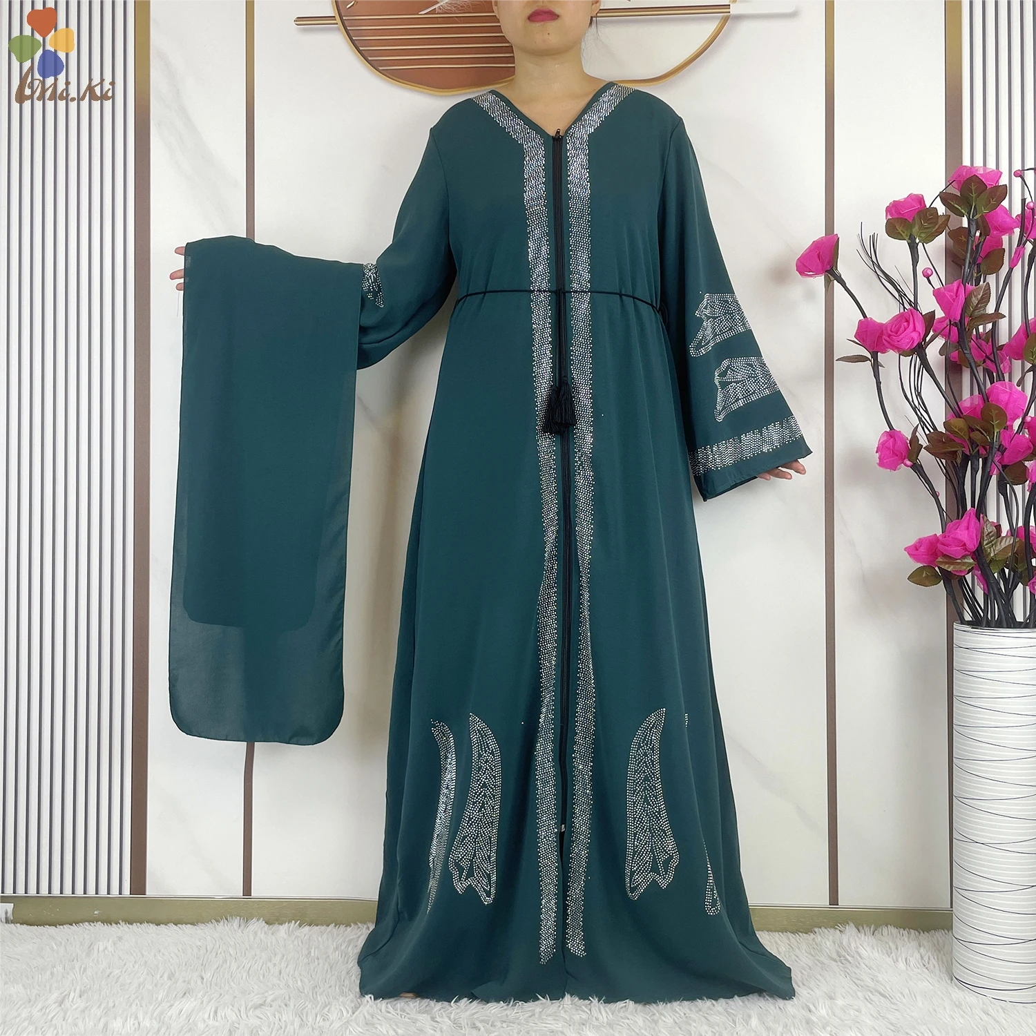 Open Zipper Robe New Muslim Fashionable Women Loose Fitting Clothing Soft Chiffon Fabric Robe Dubai Islamic Elegant Party Dress