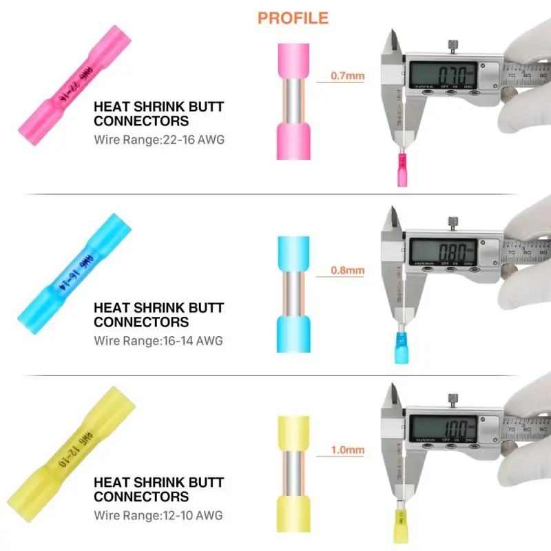 30/50/60/140PCS Assorted Fullly Insulated Heat Shrink Butt Splice Connectors Waterproof Crimp Terminals Soldering Sleeve Kit