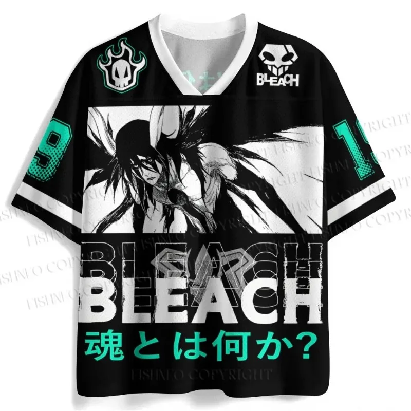 T-shirt de football unisexe BLEACH Ulquiorra Cifer Anime, col en V oversize, manches courtes, style rétro streetwear, décontracté, sportif