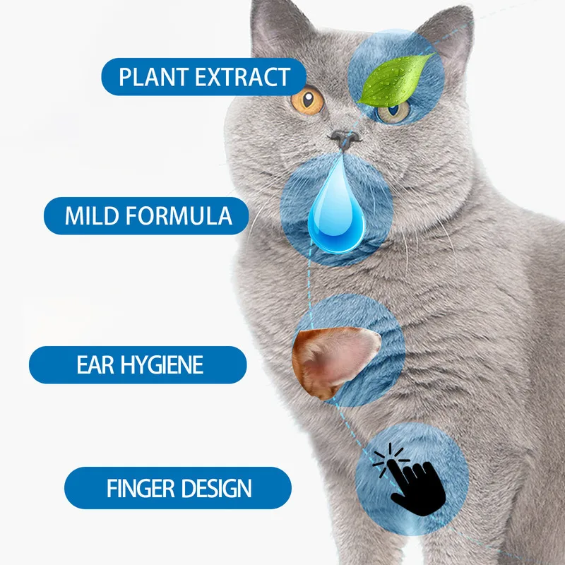 الحيوانات الأليفة العناية بالأذن مناديل الأصابع مستخلص الصبار مستخلص الشاي الأخضر ينظف شمع الأذن عث الأذن يزيل الروائح يبقي الأذنين جافة #4