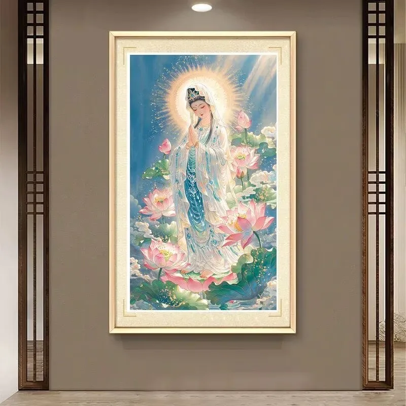 9ct 60x95cm Guanyin Buddha Embroidery DIY Chinese Style Printed Kits Cross Stitch Needlework Set Home Decor Crafts