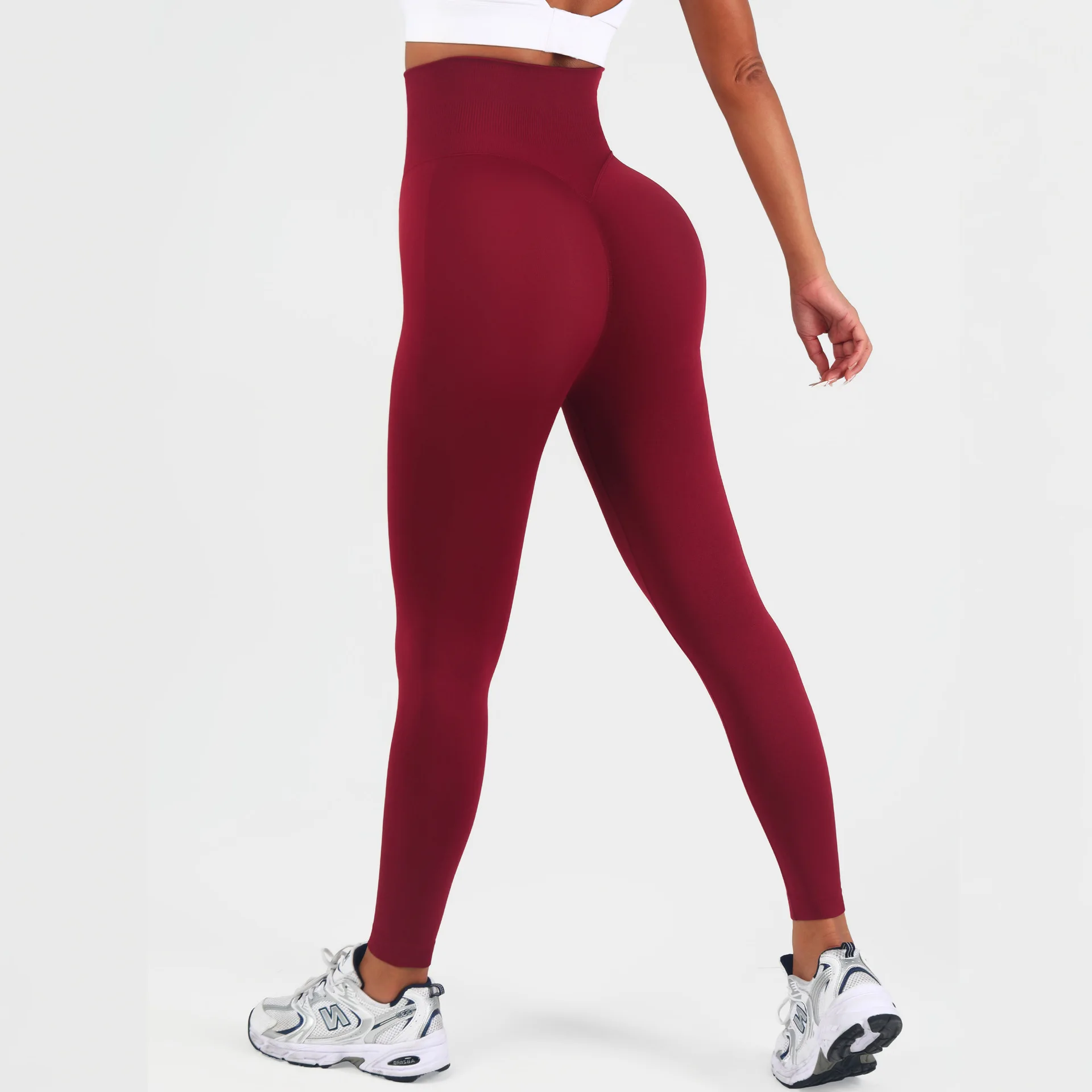 High Waisted Yoga Cropped Pants Tight Quick Dry Nude Running Fitness Stretch Sports Pants Peach Hip for Women