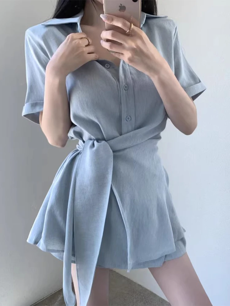 

Комплект брюк с высокой талией и широкими штанинами, женский комплект из двух предметов с завязкой на талии, летний новый комплект с асимметричным дизайном, моющийся комплект из двух предметов