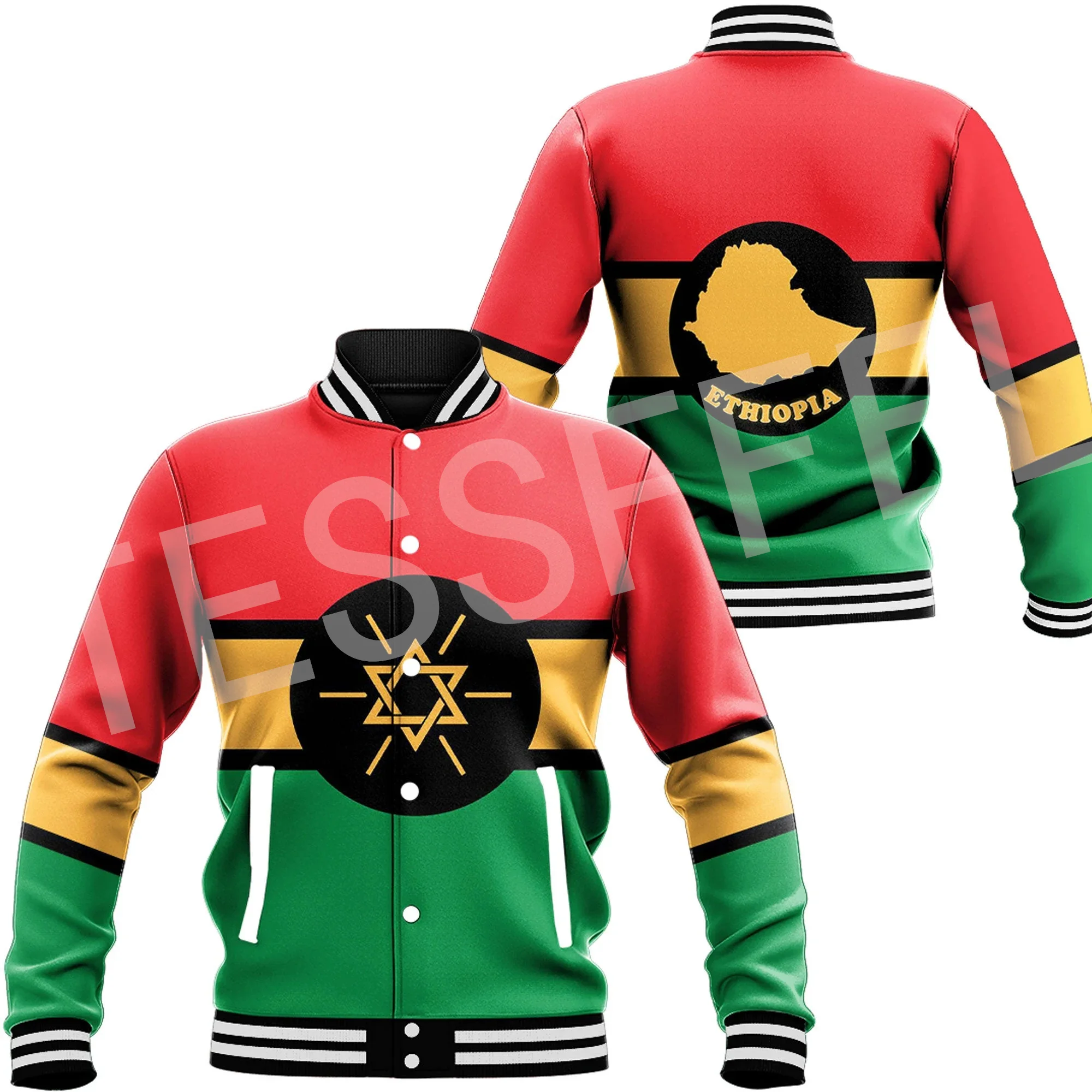 NewFashion Africa Ethiopia Country Flag Tattoo Retro Casual Funny Harajuku Windbreaker Button Bomber Jacket Baseball Jackets X4