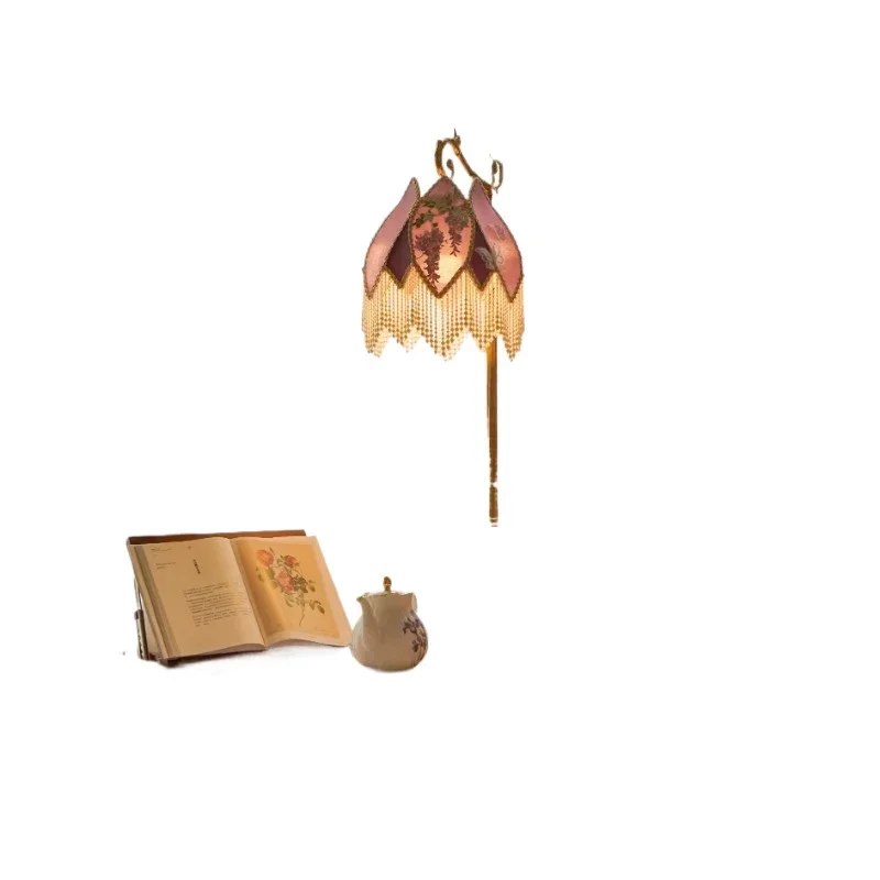 European French retro brass atmosphere desk bedroom living room fishing floor lamp