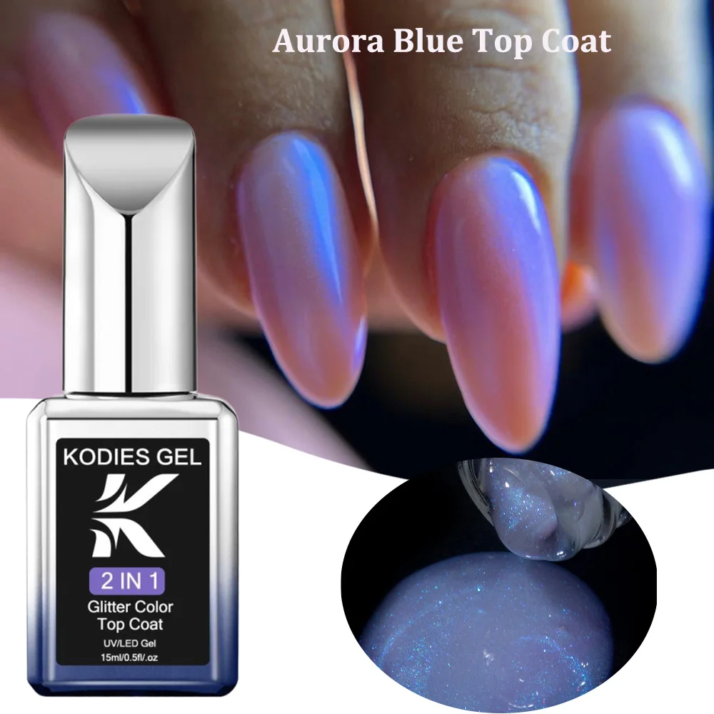 

KODIES GEL Блестящий верхнее покрытие Aurora Blue Гель-лак для ногтей 2 в 1 без протирания УФ-гель-финиш Маникюр Товары для дизайна ногтей Уплотнительное покрытие