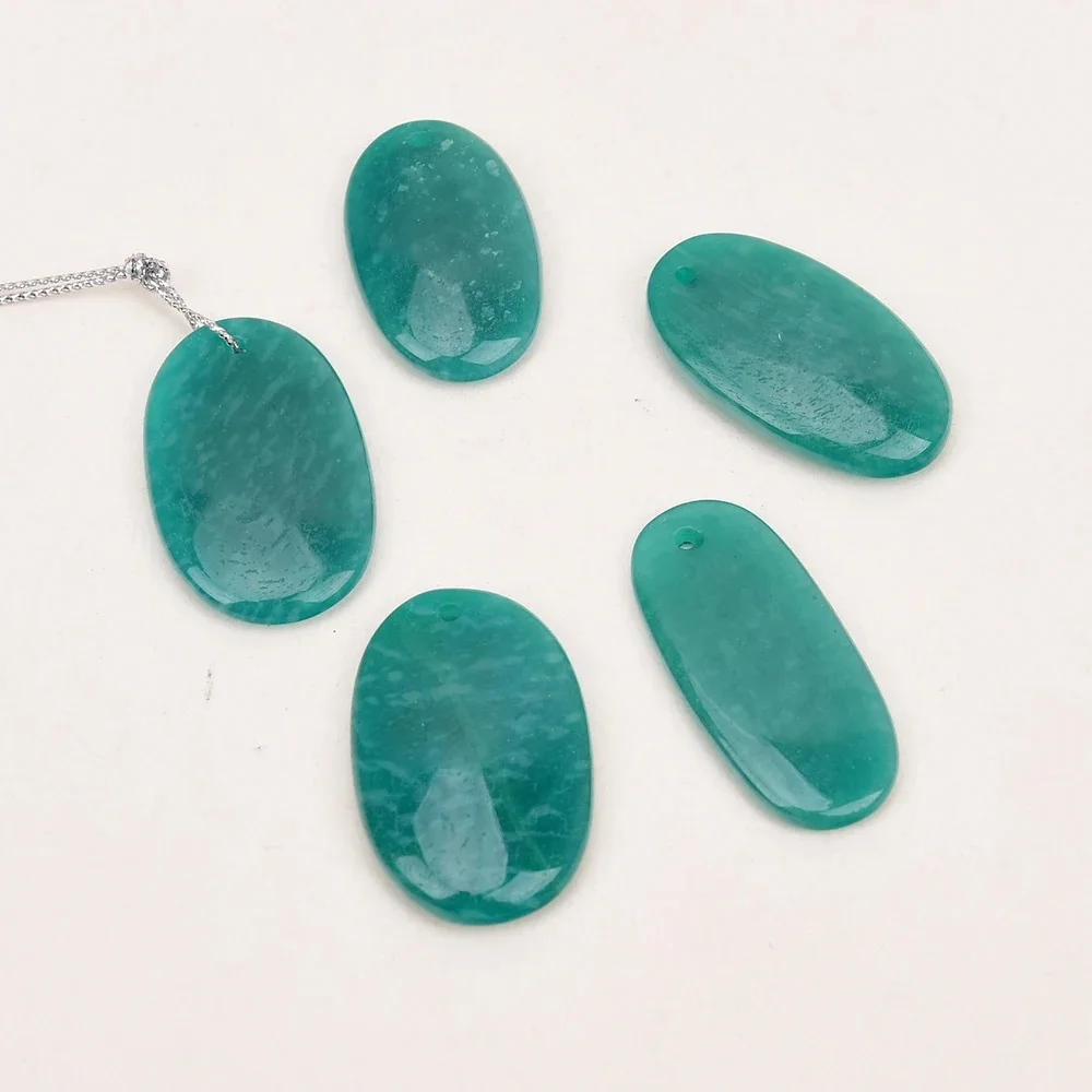 

5 Pcs AA+ Natural Green Soviet Russia Amazonite Gems Stone Oval Shaped Pendant DIY Fashion Jewelry Necklace Making DIY