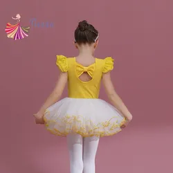 Summer Short Sleeve Leotard Girl Ballet Jumpsuit Tutu Skirt Dance Costume Bowknot Back Bailarina Stage Gymnastic Show Princess