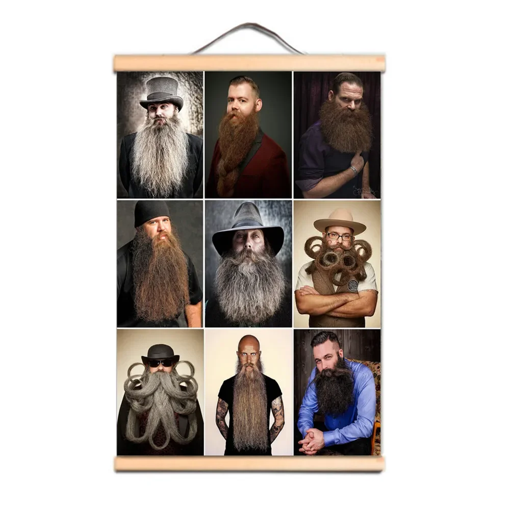 Create a Classic Look in Your Barber Shop with This Wooden Canvas Scroll Painting - Vintage Classic Men's Short Hair Poster C3