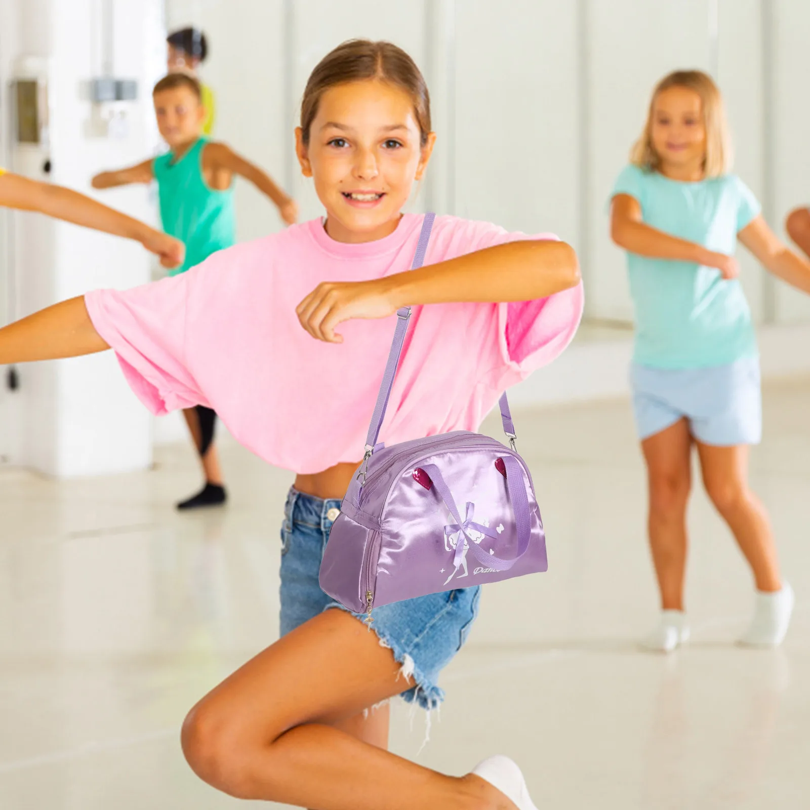 لطيف الباليه الرقص حقيبة القلب الترتر النعال حقيبة تخزين الباليه اكسسوارات الغداء على ظهره #4