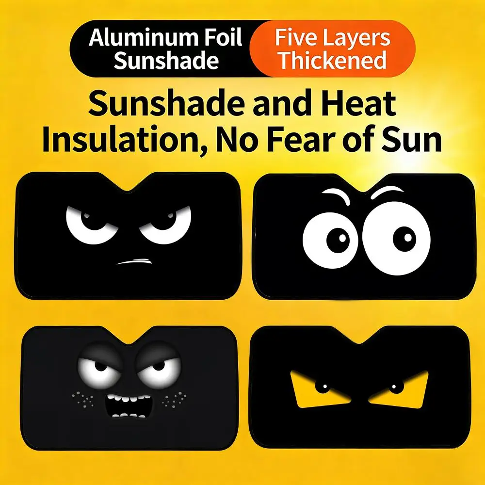 

1P-Black Funny Emoji Sun Visor Cute and Funny Car Sunshade, Personalized UV-Resistant Front Windshield Sun Visor Cover