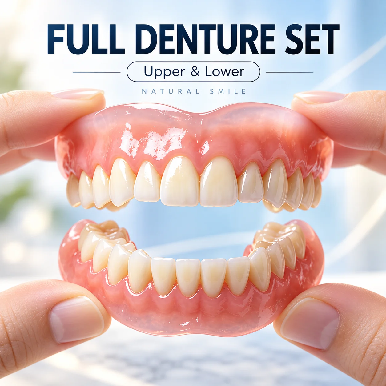 Full Mouth Dentures, Upper and Lower False Teeth Set for Adults, Natural Shade Removable Dental Plates