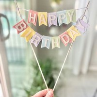 Mini Colorful Happy Birthday Cake Bunting Banner Cake Topper Garland Pennant 1st 2nd Baby Birthday Party Cake Decoration