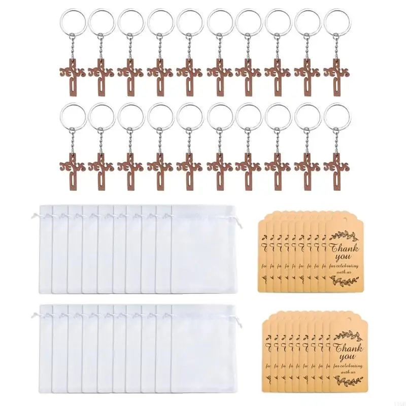 20 Stück Kruzifix-Schlüsselanhänger aus Naturholz, religiöse Geschenke für Taufe, Kommunion, Zeremonien, künstlerisches Taufe