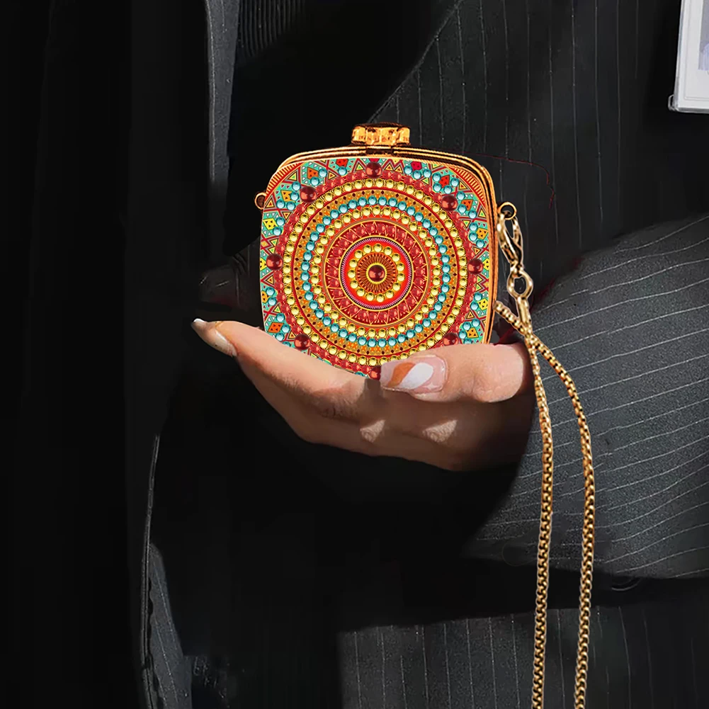 

Mandala Diamond Painting Mirror Bag Rhinestone Jewelry Box for Women (Gold)